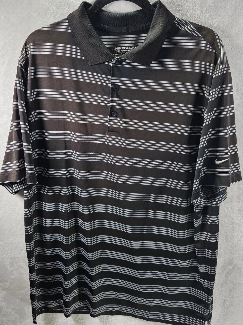 Nike Golf Tour Performance Dri-Fit Polo Shirt Black White Stripe Men's Size XL
